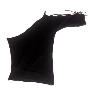 XS y2k black rhinestones, leather lace up arm asymmetrical club going out top